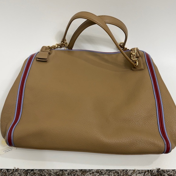 Tory Burch Harper Stripe tote bag.Color is vintage Camel - Picture 6 of 16
